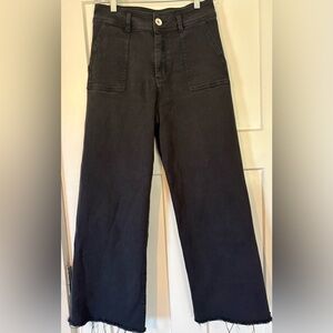 Miou Muse Straight Wide Leg Denim Pants- Faded Black